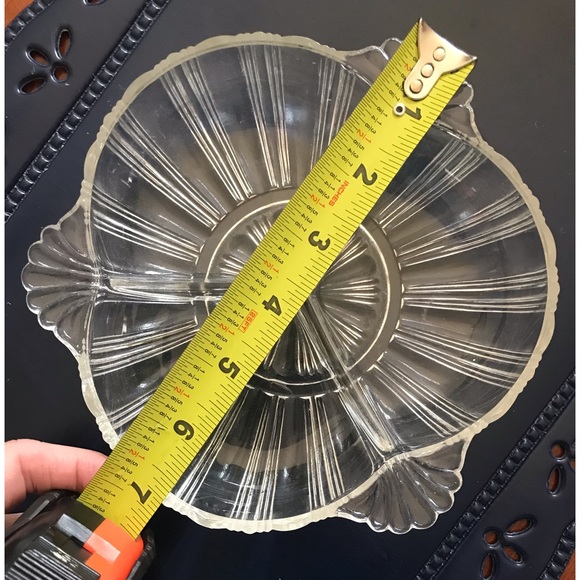 Vintage HAZEL ATLAS 572 Clear Ridge Fan 7" 3 Part Tricorne Relish Dish - Picture 9 of 9